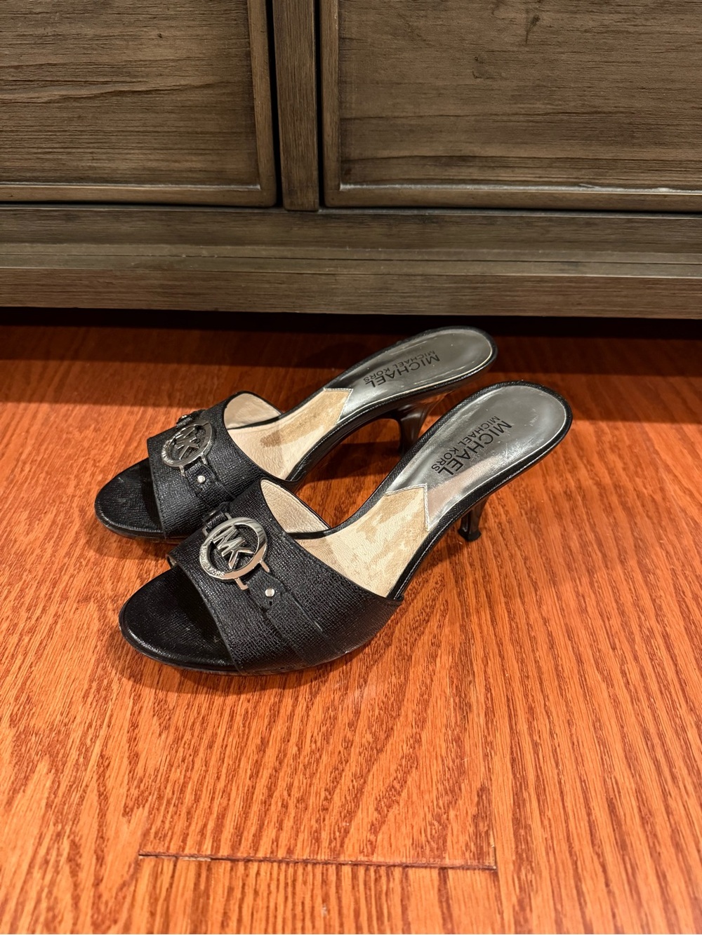 Michael Kors Black Logo Kitten Heel Mules